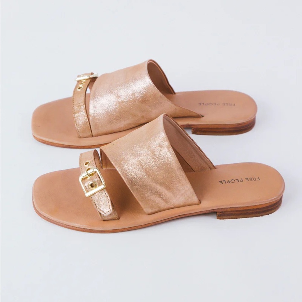 🌻🆕FREE PEOPLE MILA MINIMAL FLAT SANDAL-ROSE GOLD COLOR-SIZE 8.5 - Picture 3 of 17